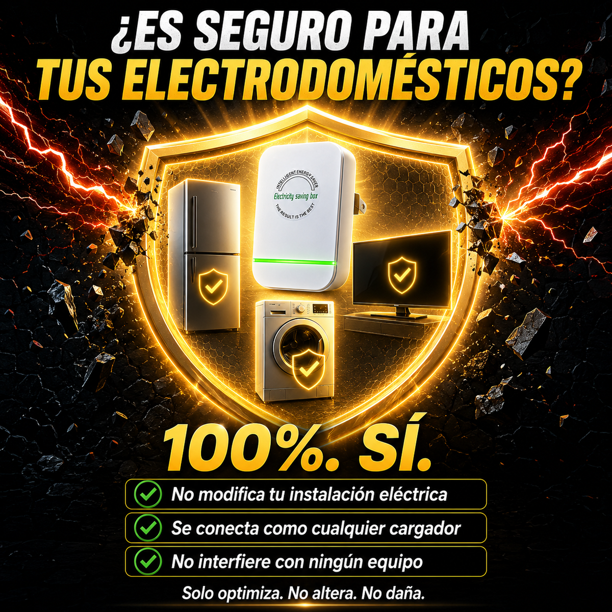 100% seguro. No toca tu instalación eléctrica.