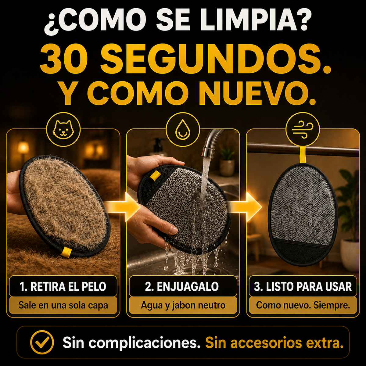 30 segundos. Agua, jabón y listo.