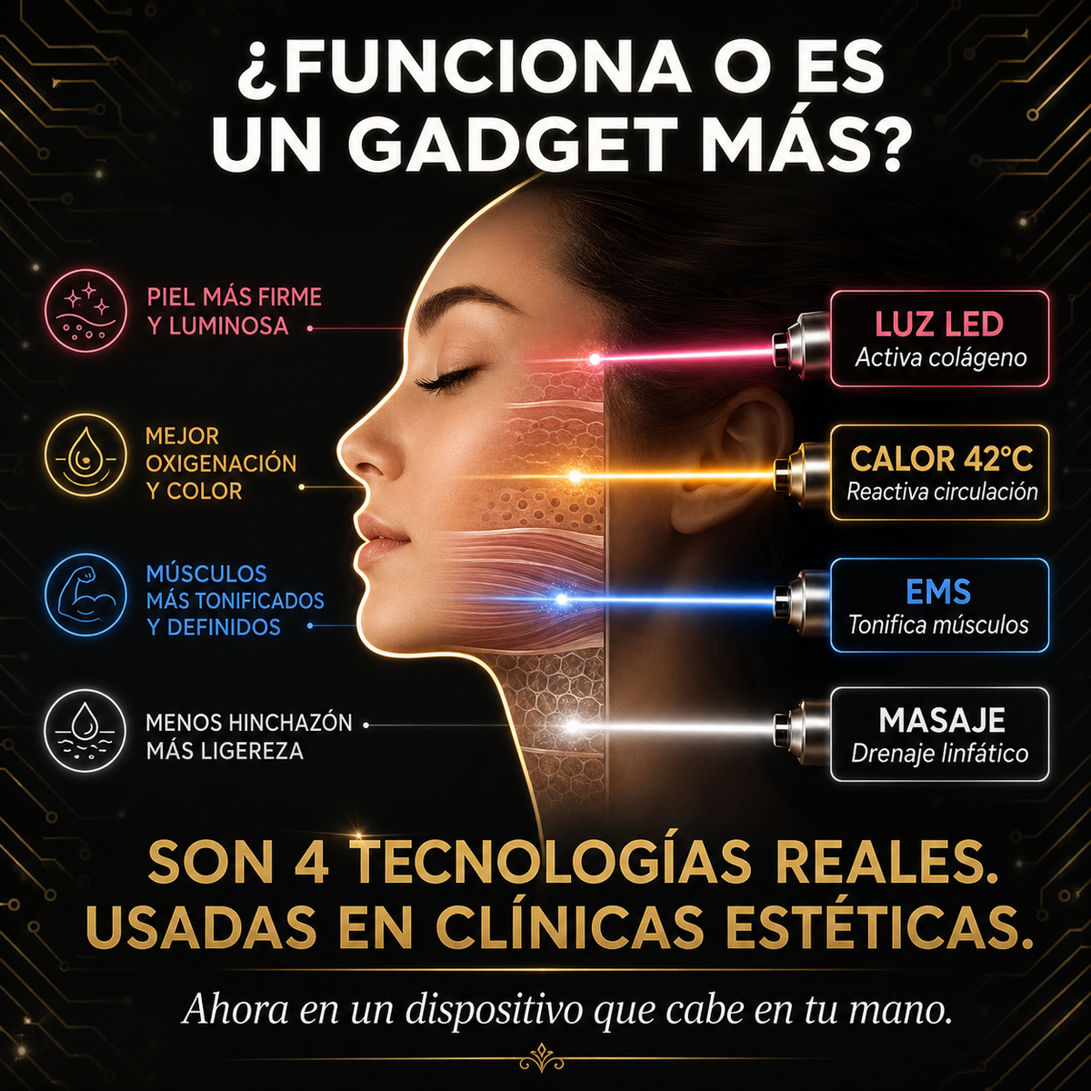 Si. Son 5 tecnologías reales usadas en clínicas estéticas.