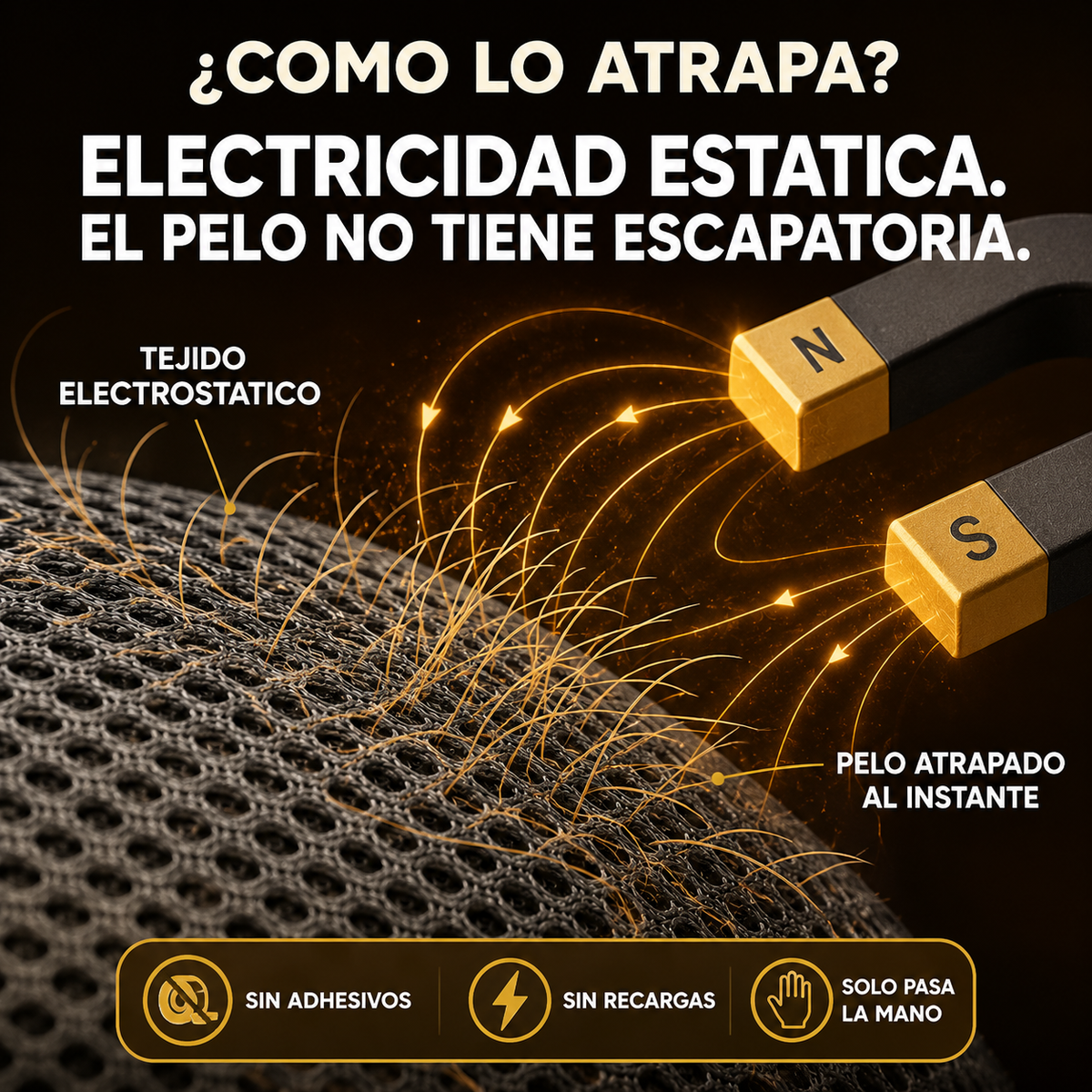 El tejido electrostático atrapa cada pelo al instante