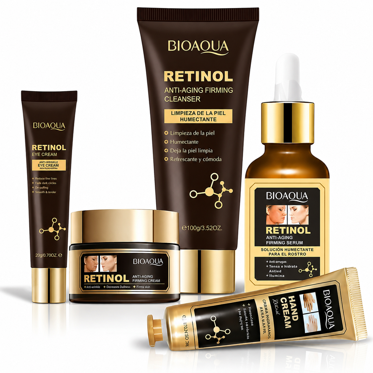 Kit Skincare Retinol 5 PZS Bioaqua | Rutina Completa Anti-Aging