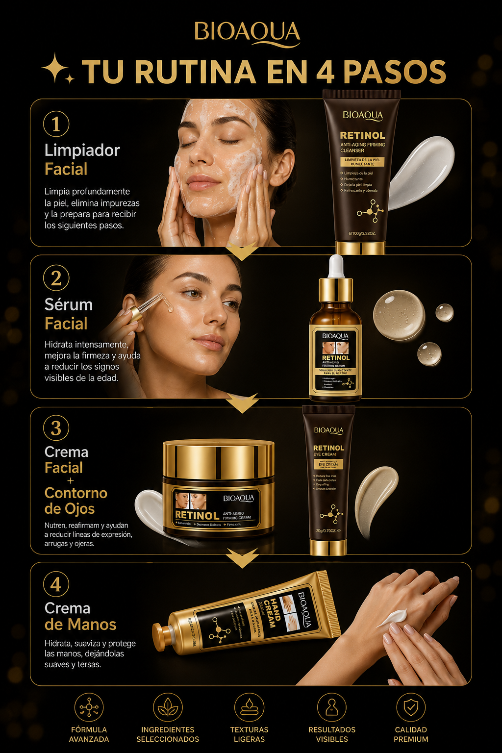 Kit Skincare Retinol 5 PZS Bioaqua | Rutina Completa Anti-Aging