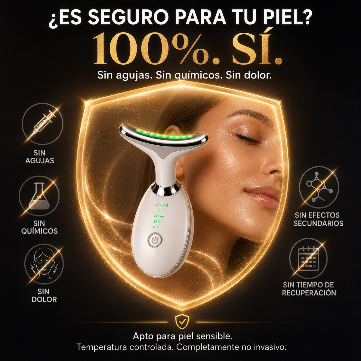 100% seguro. Sin agujas, sin químicos, sin dolor.